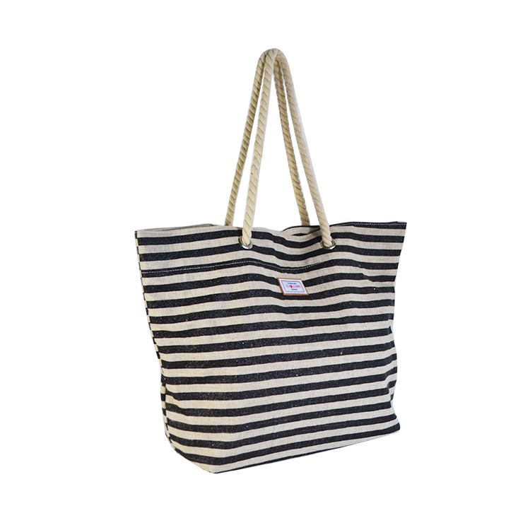 extra large rope handle stripe canvas cotton linen beach bag tote